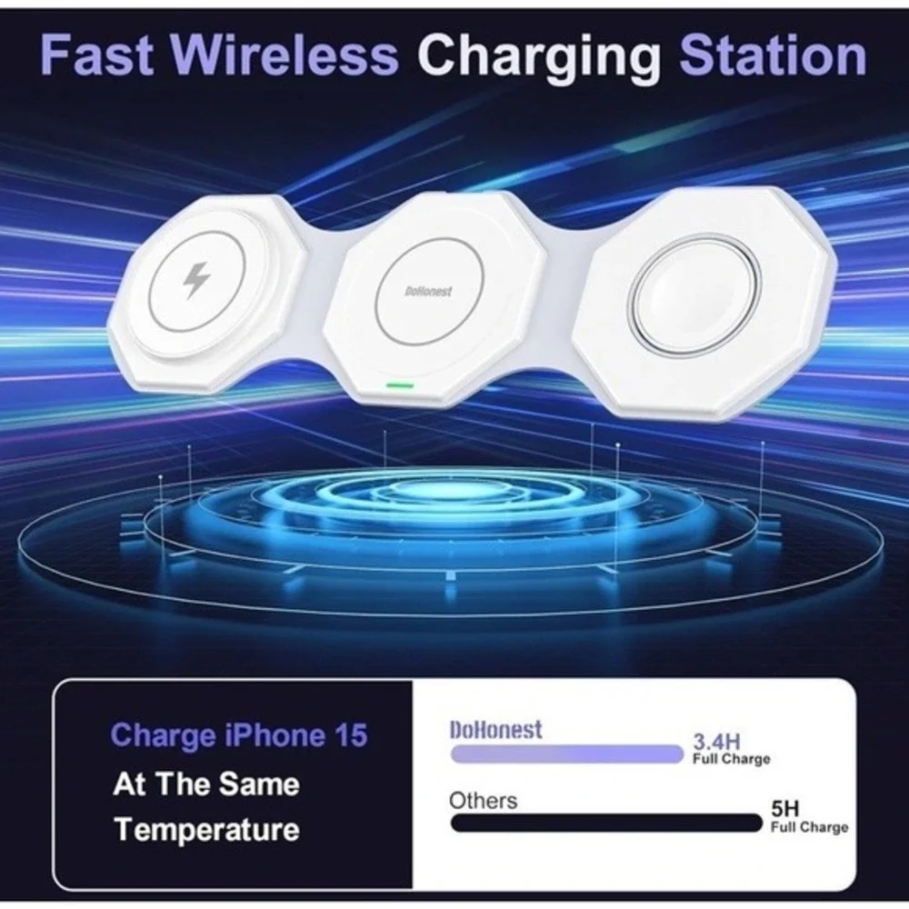 3 in‎ 1 Wireless Charging Station for Apple Multiple Devices, Foldable Magnetic